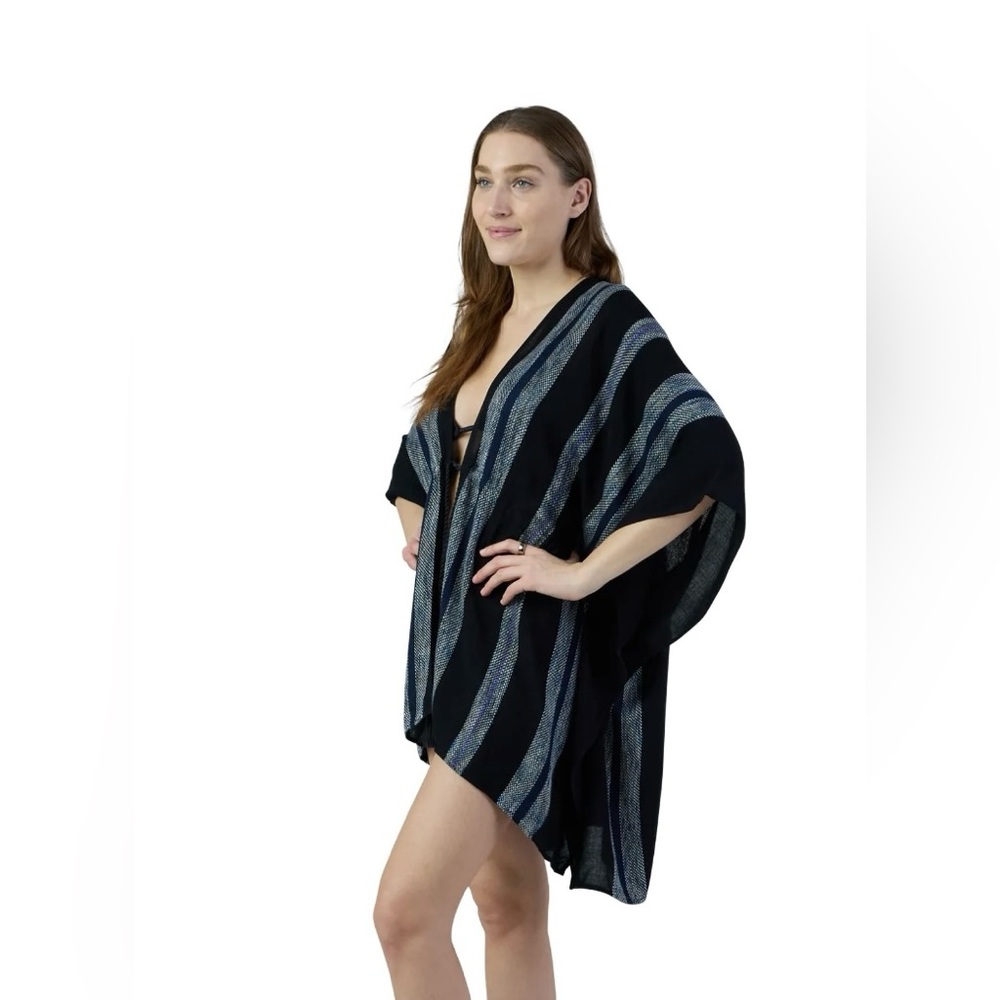 Time and Tru Black with Blue Stripes Swim Cover-Up
